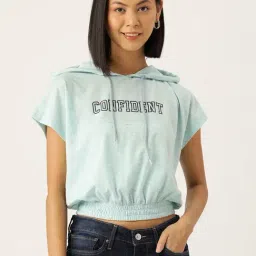FEMEA Blue Graphic Print Crop Hoodie-image-86