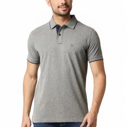Basics Grey Muscle Fit Texture Polo T-Shirt-picture-22