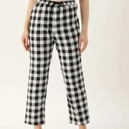 Kryptic Black & White Cotton Chequered Lounge Pants-image-17