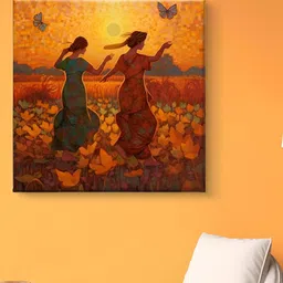 Myntra Elegant Homes Green & Gold-Toned Women Painting Canvas Wall Art-image-7