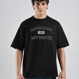 Calvin Klein Black Embroidered Logo Relaxed Fit Cotton T-Shirt-image-53