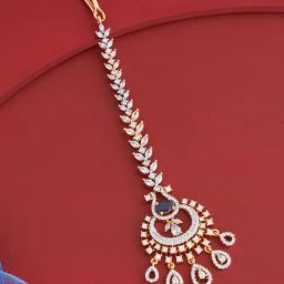 Kushal's Fashion Jewellery Sapphire Rodium-Gold Polished Zircon Tikka For women-picture-26