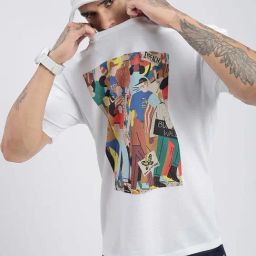 SHOWOFF White Cotton Relaxed Fit Graphic T-Shirt-image-89