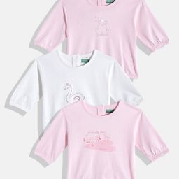 United Colors of Benetton Infant Girls Pack of 3 Printed Pure Cotton Blouson Tops-image-53