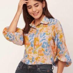 Moomaya Blue & Yellow Printed Shirt-image-3