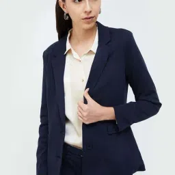Code by Lifestyle Navy Cotton Blazer-image-10