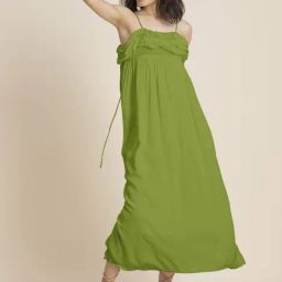 Moomaya Olive Relaxed Fit Midi Dress-image-8
