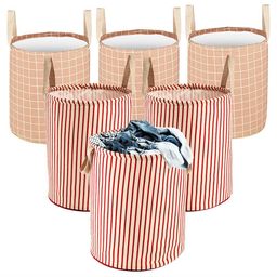 Kuber Industries Maroon & Brown 6 Pieces Checked Foldable Cotton Laundry Bags 60 L Each-6