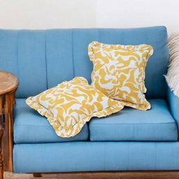 Dhrohar Yellow & White 2 Pieces Abstract Printed Ruffled Edge Square Shaped Cushion Covers-image-30