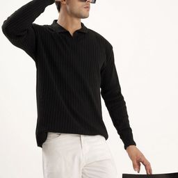 Kveto style redefined Men Ribbed Shirt Collar Pullover Sweater-image-85