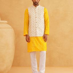 SOJANYA Men Leheriya Regular Sequinned Pure Cotton Kurta with Churidar-picture-29
