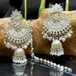 Anouk Rhodium Plated Artificial Stones Studded And Beaded Dome Shaped Jhumkas-15