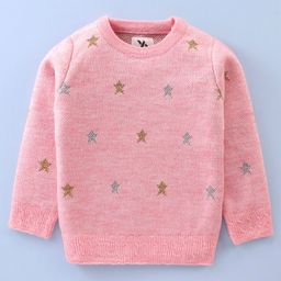 Yellow Apple Acrylic Full Sleeves Pullover Star Design - Coral Pink-image-90