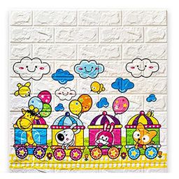 Hop N Play 10 Pcs PE Foam 3D Train Wall Panel Stickers - White-image-42