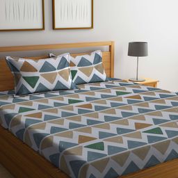 FABINALIV Multicolor Geometric 300 TC Cotton Blend Super King Size Double Bedsheet with 2 Pillow Covers-picture-10