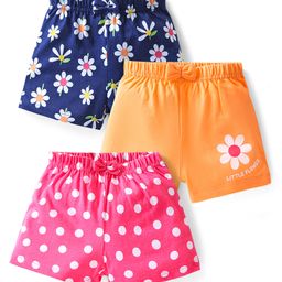 Babyhug Cotton Knit Shorts with Floral & Polka Dot Print Bow Applique  Pack of 3 -  Multicolour-image-77