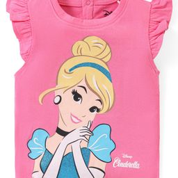 Babyhug Disney Cotton Frill Sleeves Top With Disney Princess Graphics - Pink-image-84