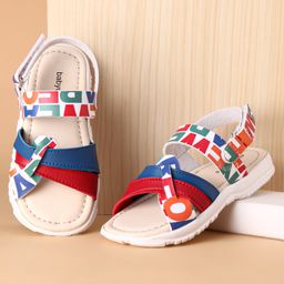 Babyoye Velcro Closure Printed Sandals - Red Blue & White-image-19