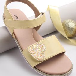 Pine Kids Sandals with Velcro Closure and Heart Applique- Yellow-image-89