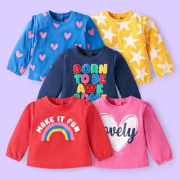 Babyhug Cotton Knit Full Sleeves T-Shirt with Text Print Pack of 5 - Multicolor-image-82