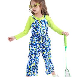 Ollington St.100% Cotton Knit Printed Jumpsuit & Full Sleeves Inner Top - Green & Navy-image-13