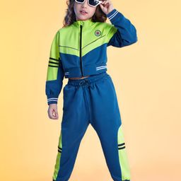 Ollington St. LooperKnit Full Sleeves Cut & SewSweatjacket & Jogger Set with Patch Detailing - Neon Green & Blue-image-38