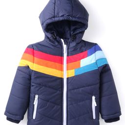 Babyhug Woven Full Sleeves Hooded Padded Jacket With Colour Block - Navy Blue-image-98