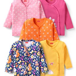 Babyhug 100% Cotton Knit Full Sleeves Floral Animal & Polka Dots Printed Jhablas Pack of 5 - Navy Blue Orange & Yellow-image-20