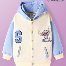 Babyoye Disney Cotton Knit Full Drop Shoulder Sleeves Front Open Hooded Sweatjacket with Front & Back Stitch Graphics & Embroidery Detailing - Light Blue & Cream-image-9