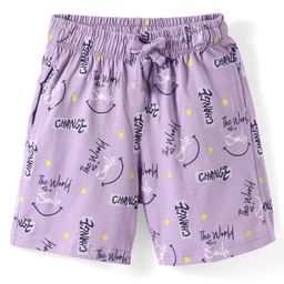 Doreme Single Jersey Knit Above Knee Length Shorts With Text Print - Lilac-image-20