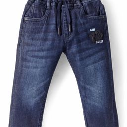 Ruff Denim Woven Full Length Washed Jeans with 73 Patch -Blue-image-6