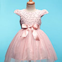 Mark & Mia Woven Cap Sleeves Party Dress With Floral Embroidery & Bow Applique - Pink-image-66