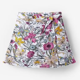 CrayonFlakes Rayon Woven Floral Printed Skort - Off White & Pink-image-4