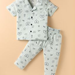 Smarty Boys Sinker Knit Half Sleeves Co-Ord Night Suit Skateboarding Print - Light Blue-image-52