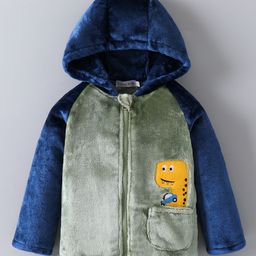Mark & Mia Full Raglan Sleeves Hooded Winter Jacket With Dino Embroidery - Grey & Navy Blue-image-16