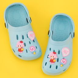 Yellow Bee Solid Clogs With Doll & Lollipop Charms - Blue-image-102