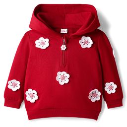 Babyhug Cotton Knit Full Sleeves Hooded Sweatshirt with Floral Crochet Detailing -Red-picture-40