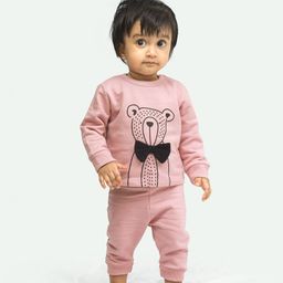 Ariel Pure Cotton Full Sleeves Teddy Bear Printed Tee & Joggers Set - Pink-image-97