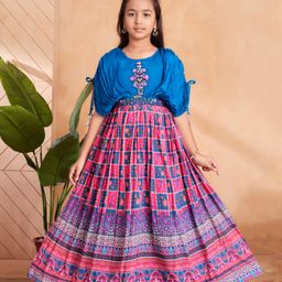 Aarika Georgette Woven Sleeveless Floral Printed & Embroidered Mirror Work Detailed Gown - Blue & Rani Pink-picture-17