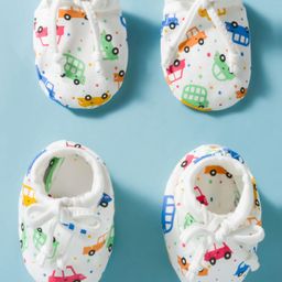 Ben Benny Interlock 100% Cotton Knit Mittens & Booties With Car Print - White-picture-18