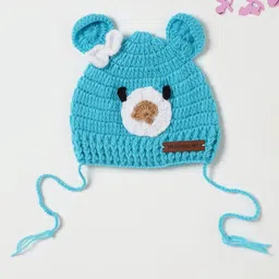 The Original Knit Teddy Bear Face Embroidered Cap - Blue - Diameter - 30cm-picture-13