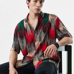 Snitch Men Relaxed Fit Abstract Printed Spread Collar Casual Shirt-image-12