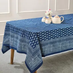 Fabindia Blue Floral Printed Cotton 4-Seater Table Cover with Embroidered details-image-67