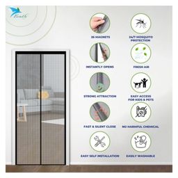 Evafly Mosquito Net for Door Feather Style Magnetic Curtain Auto Closing Insect Screen for All Door Types with Self Adhesive Hook Tape 200X85 -  Brown image 2