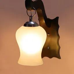 Devansh White & Black Textured Wooden Bell Shaped Wall Lamp-image-71