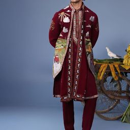 KALPRAAG Men Floral Embroidered Regular Sequinned Kurta with Trousers & With Dupatta-picture-19