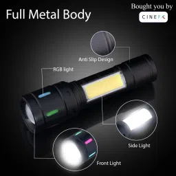 cinefx Multi-Function LED Flashlight Telescopic Zoom Anti-Slip Design Front Side Light Torch image 2