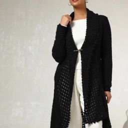 Soch Black Acrylic Regular Fit Woven Design Shrug-image-56