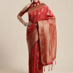 Saree Mall Maroon Woven Saree With Unstitched Blouse-image-48