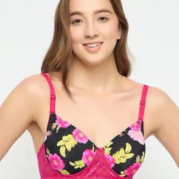 Clovia Pink Printed T-Shirt Bra-image-15